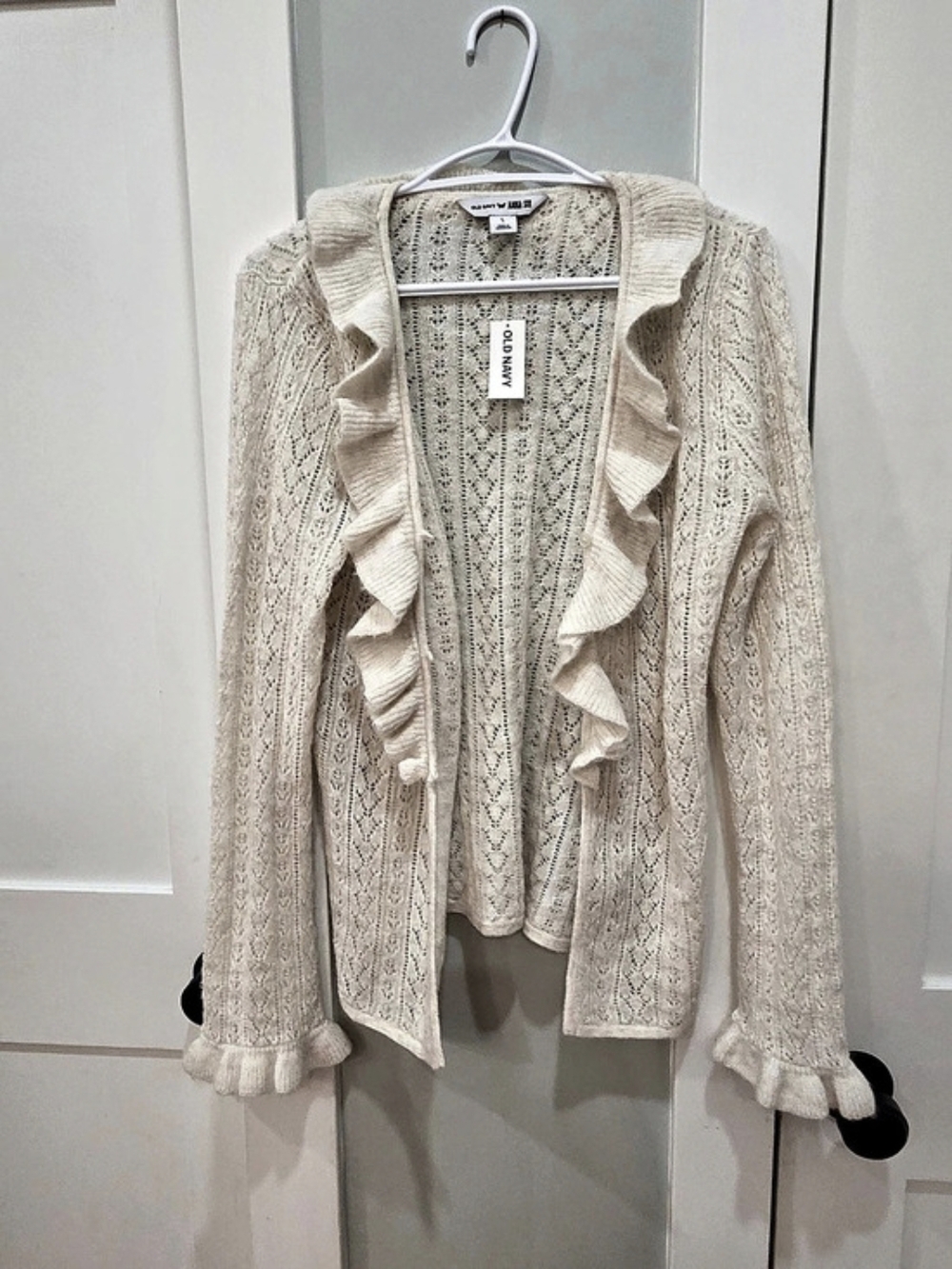 Anna Sui Cream Open Front Ruffle Cardigan Size Large NWT